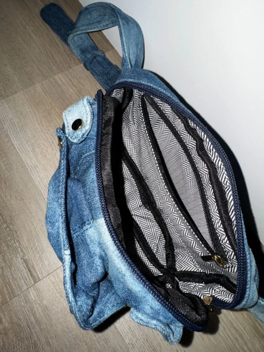 Denim Moto Jacket Style Fanny Pack Blue Jean Crossbody Adjustable